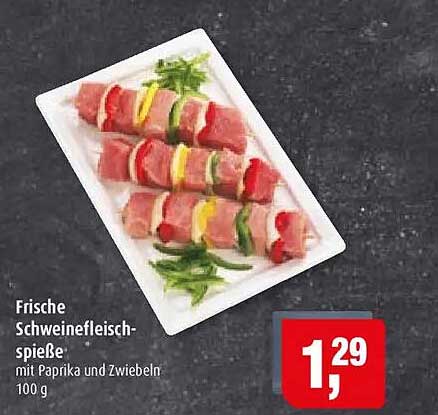 Frische Schweinefleischspieße mit Paprika und Zwiebeln 100 g