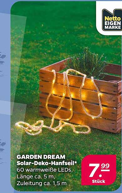GARDEN DREAM Solar-Deko-Hanfseil* 60 warmweiße LEDs, Länge ca. 5 m, Zuleitung ca. 1,5 m