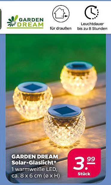 GARDEN DREAM Solar-Glaslicht* 1 warmweiße LED, ca. 8 x 6 cm (Ø x H)