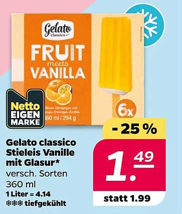 Gelato classico Stieles Vanille mit Glasur*