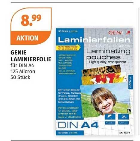 GENIE LAMINIERFOLIE für DIN A4 125 Micron 50 Stück