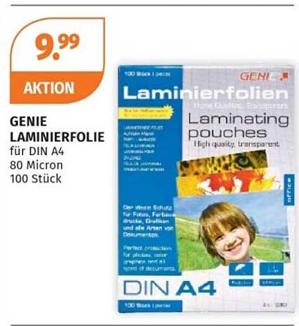 GENIE LAMINIERFOLIE für DIN A4 80 Micron 100 Stück