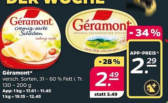 Géramont* versch. Sorten, 31 - 60 % Fett i. Tr. 130 - 200 g