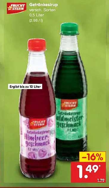 Getränkesirup verschieden. Sorten 0,5 Liter (2,98 / l)