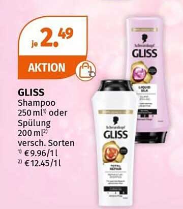 GLISS Shampoo 250 ml¹ oder Spülung 200 ml² verschieden. Sorten