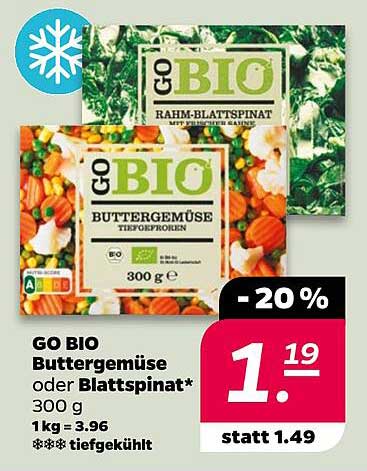 GO BIO Buttergemüse oder Blattspinat* 300 g