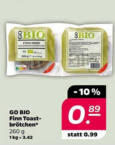 GO BIO Finn Toastbrötchen* 260 g 1 kg = 3.42
