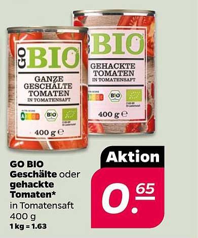 GO BIO Geschälte oder gehackte Tomaten* in Tomatensaft 400 g