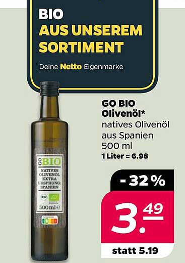 GO BIO Olivenöl* natives Olivenöl aus Spanien 500 ml 1 Liter = 6.98