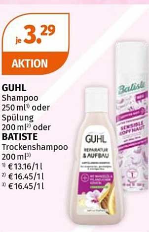 GUHL Shampoo 250 ml¹) oder Spülung 200 ml²) oder BATISTE Trockenshampoo 200 ml³)