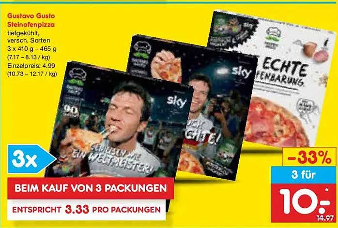 Gustavo Gusto Steinofenpizza, tiefgekühlt, versch. Sorten, 3 x 410 g - 465 g