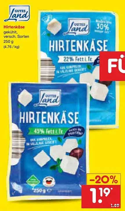 Gutes Land Hirtenkäse gekühlt, versch. Sorten 250 g