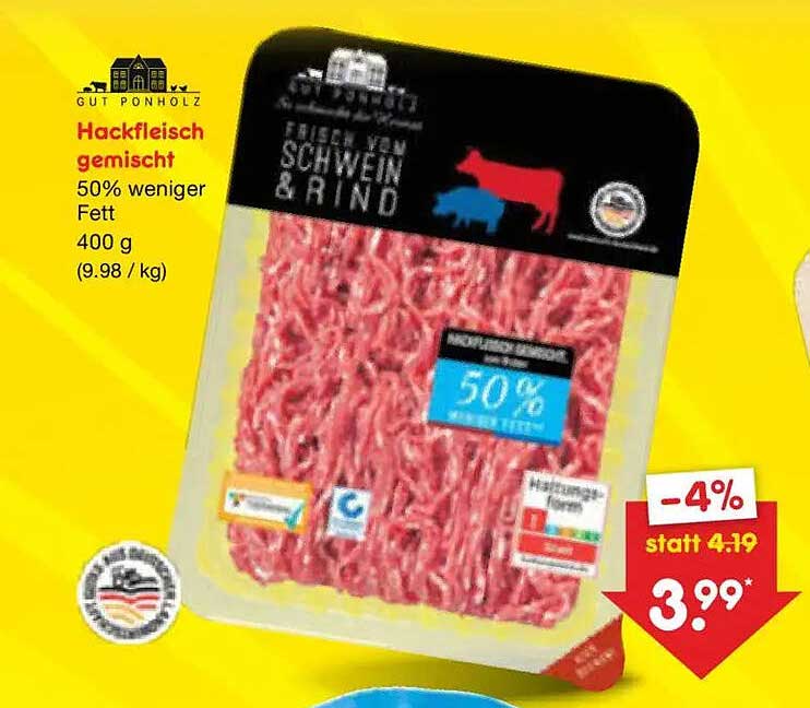 Hackfleisch gemischt 50% weniger Fett 400 g
