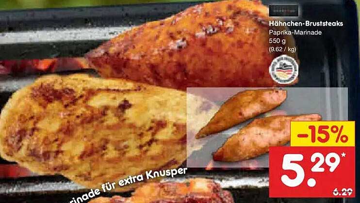 Hähnchen-Bruststeaks Paprika-Marinade 550 g (9.62 / kg)