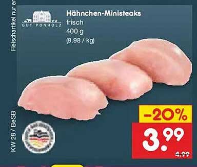 Hähnchen-Ministeaks frisch 400 g (9,98 / kg)