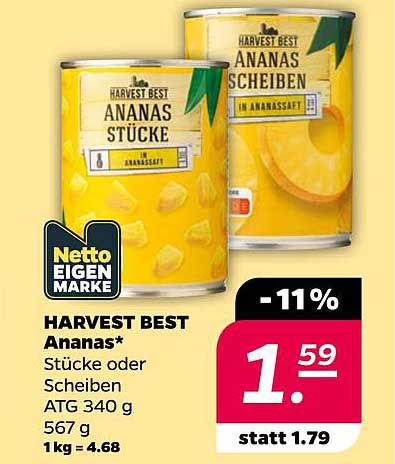 HARVEST BEST Ananas* Stücke oder Scheiben ATG 340 g 567 g