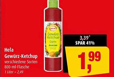 Hela Gewürz-Ketchup verschiedene Sorten 800-ml-Flasche 1 Liter = 2,49