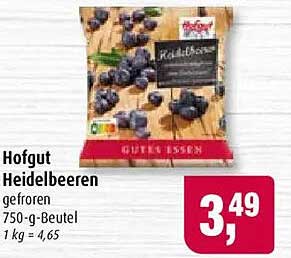 Hofgut Heidelbeeren gefroren 750-g-Beutel 1 kg = 4,65