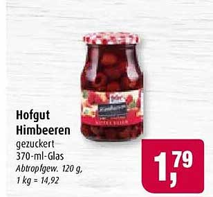 Hofgut Himbeeren gezuckert 370-ml-Glas Abtropfgew. 120 g, 1 kg = 14,92