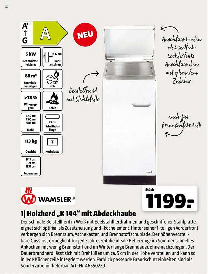 Holzherd „K 144“ mit Abdeckhaube