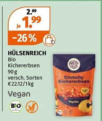 HÜLSENREICH Bio Kichererbsen 90 g versch. Sorten €22.12/1kg