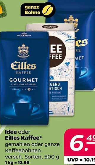 Idee oder Eilles Kaffee* gemahlen oder ganze Kaffeebohnen versch. Sorten, 500 g