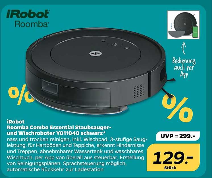 iRobot Roomba Combo Essential Staubsauger- und Wischroboter Y011040 schwarz