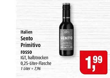 Italien Sento Primitivo rosso IGT, halbtrocken 0,25-Liter-Flasche