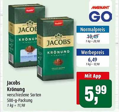Jacobs Krönung verschiedene Sorten 500-g-Packung