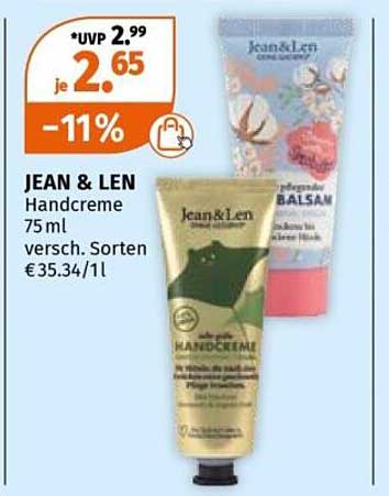 JEAN & LEN Handcreme 75 ml versch. Sorten