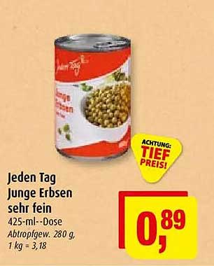 Jeden Tag Junge Erbsen sehr fein