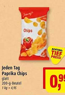 Jeden Tag Paprika Chips glatt 200-g-Beutel 1 kg = 4,95