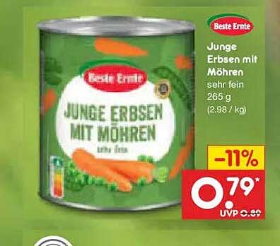 Junge Erbsen mit Möhren sehr fein 265 g