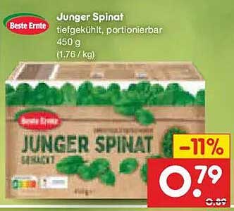 Junger Spinat tiefgekühlt, portionierbar 450 g (1,76 / kg)