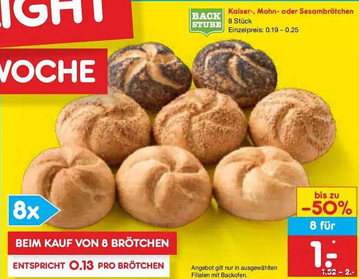 Kaiser-, Mohn- oder Sesambrötchen 8 Stück