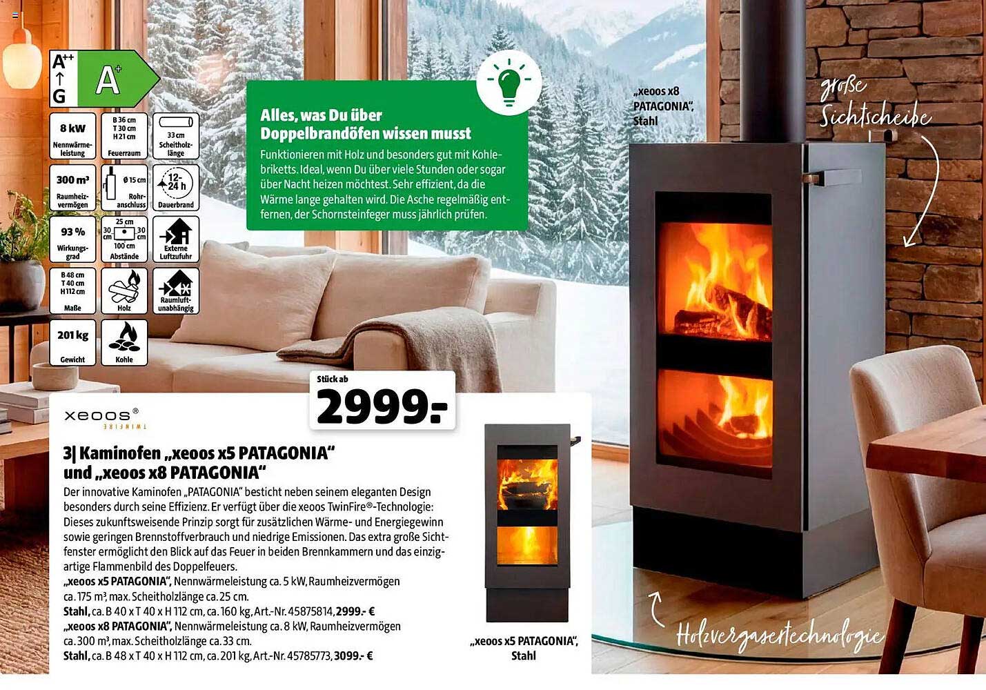Kaminofen „xeos x5 PATAGONIA“ und „xeos x8 PATAGONIA“
