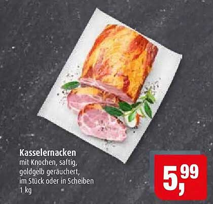 Kasselerbacken mit Knochen, saftig, goldgelb geräuchert, im Stück oder in Scheiben 1 kg