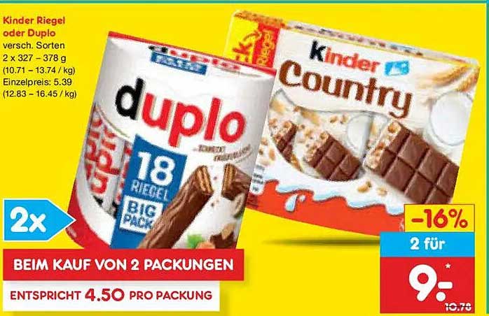 Kinder Riegel oder Duplo versch. Sorten