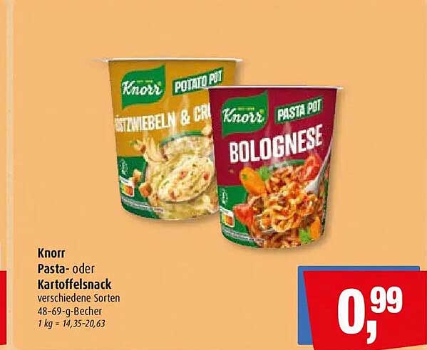 Knorr Pasta- oder Kartoffelsnack verschiedene Sorten 48-69-g-Becher