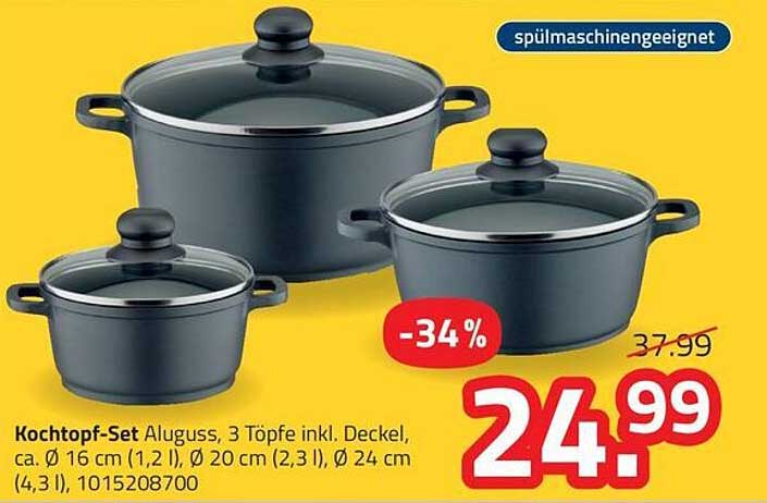 Kochtopf-Set Aluguss, 3 Töpfe inkl. Deckel, ca. Ø 16 cm (1,2 l), Ø 20 cm (2,3 l), Ø 24 cm (4,3 l), 1015208700