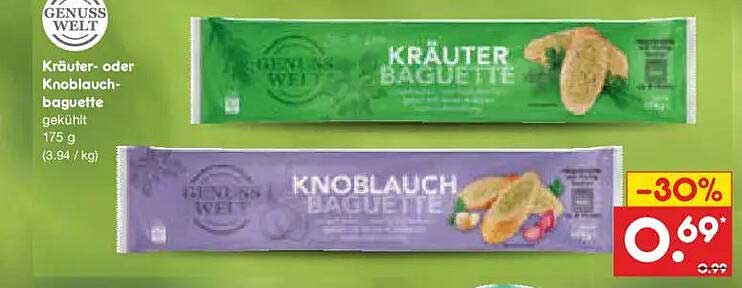 Kräuter- oder Knoblauchbaguette gekühlt