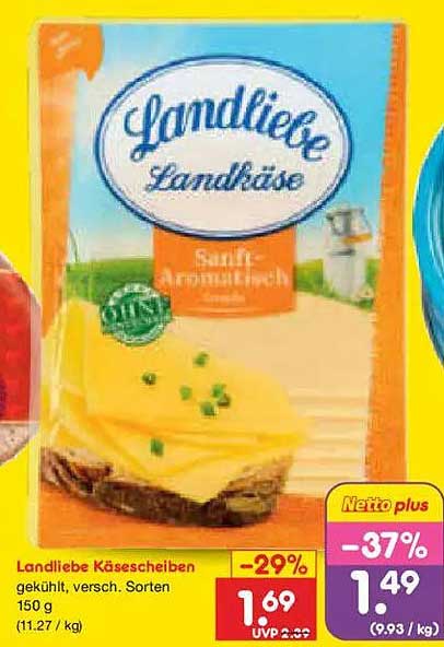Landliebe Käsescheiben gekühlt, versch. Sorten 150 g (11,27 / kg)