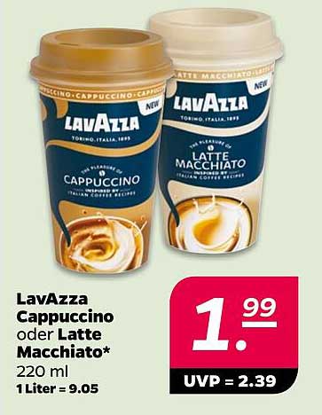 LavAzza Cappuccino oder Latte Macchiato* 220 ml 1 Liter = 9.05
