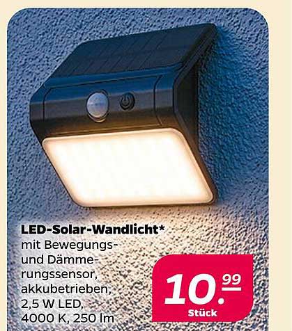LED-Solar-Wandlicht* mit Bewegungs- und Dämmerungssensor, akkubetrieben, 2,5 W LED, 4000 K, 250 lm