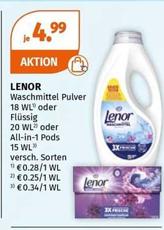 LENOR Waschmittel Pulver 18 WL oder Flüssig 20 WL oder All-in-1 Pods 15 WL verschieden. Sorten