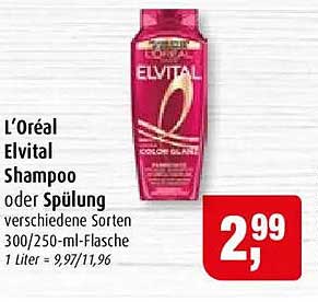 L’Oréal Elvital Shampoo oder Spülung verschiedene Sorten 300/250-ml-Flasche
