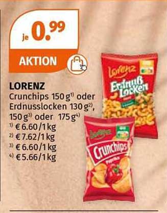LORENZ Crunchips 150 g*) oder Erdnusslocken 130 g*), 150 g*) oder 175 g*)
