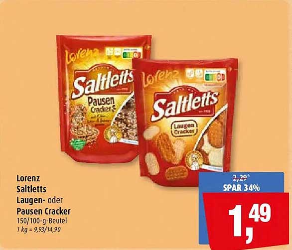 Lorenz Saltletts Laugen- oder Pausen Cracker 150/100-g-Beutel