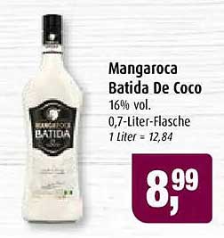 Mangaroca Batida De Coco 16% vol. 0,7-Liter-Flasche 1 Liter = 12,84