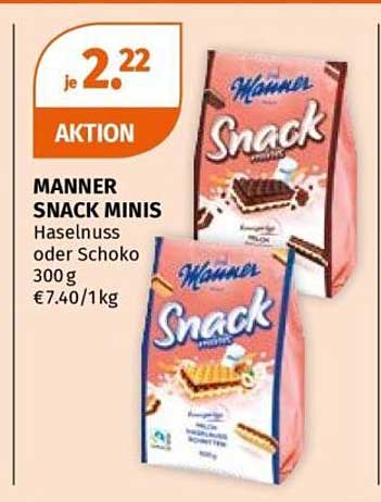 MANNER SNACK MINIS Haselnuss oder Schoko 300 g